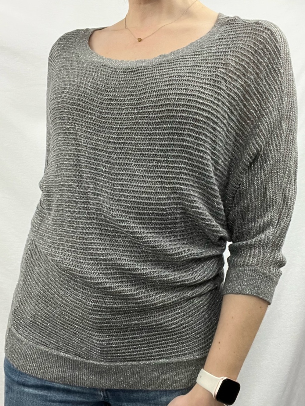 Express Metallic Gray Scoop Neck Ribbed Top - Picture 3 of 6